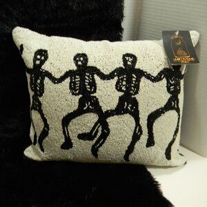 Spellbound Beaded Dancing Skeleton Decorative Throw Pillow Halloween Whimsy NWT